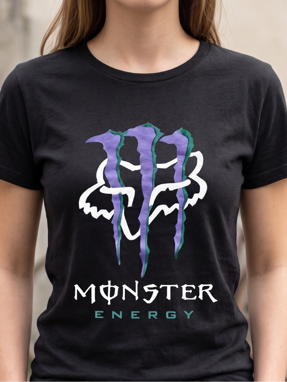 Gildan Black Monster Energy Short Sleeve Tee with Purple & Teal Logo